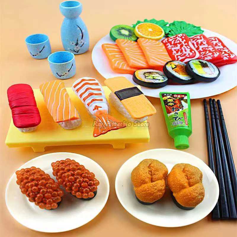 Kids Kitchen Simulation Barbecue Japanese Food Pretend Play Sushi Tuna Shrimp Wasabi Sashimi Toy Set Girl Boy Cooking Toys Model C250922