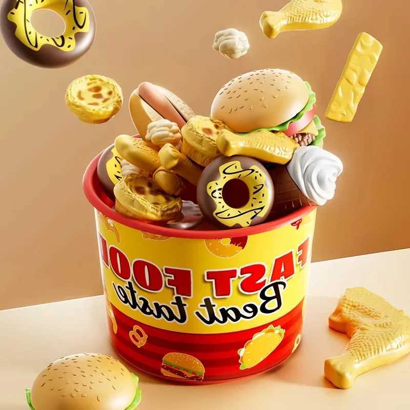 Kid Kitchen Toy Set Simulation Make Hamburger Pizza Fries Pretend Play Food Cooking Cutting Game Montessori Interactive Toy Gift C2509221