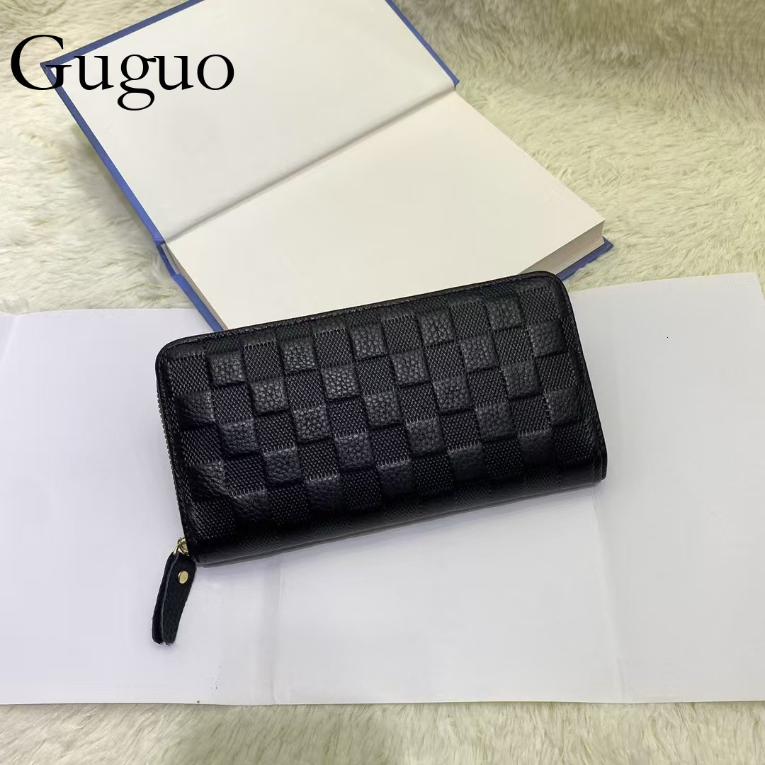 Guguo Designer Bag Women's Long Genuine Leather Wallet Fashion Flip Embossed Cowhide Multi-card Slot Soft Leather 80% Luxury Bag Off Zipper New S
