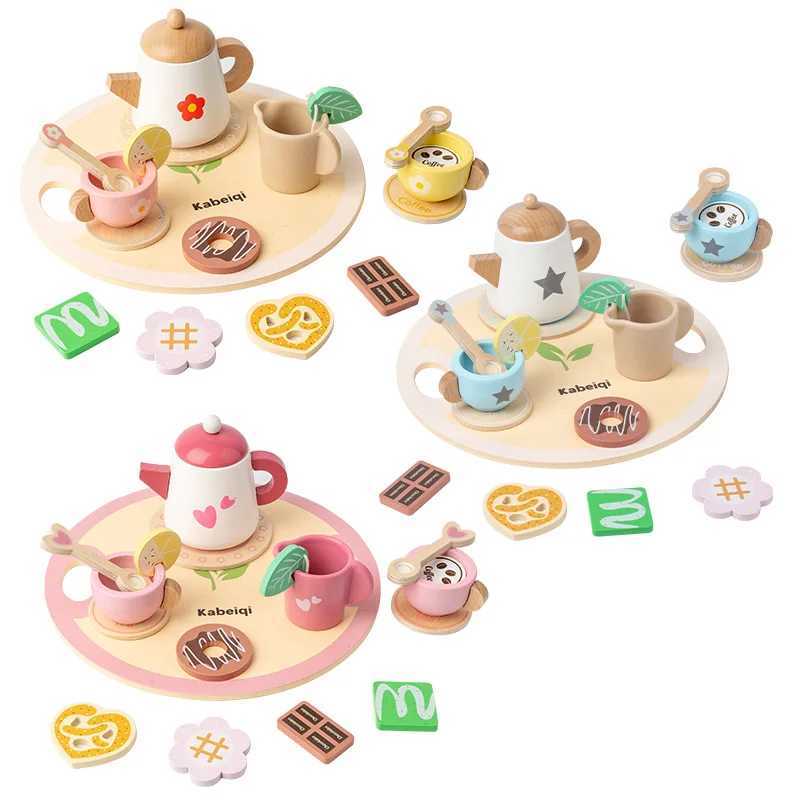 Childrens simulated wooden house play interactive toy afternoon tea set tea set building block set childrens gift C250922