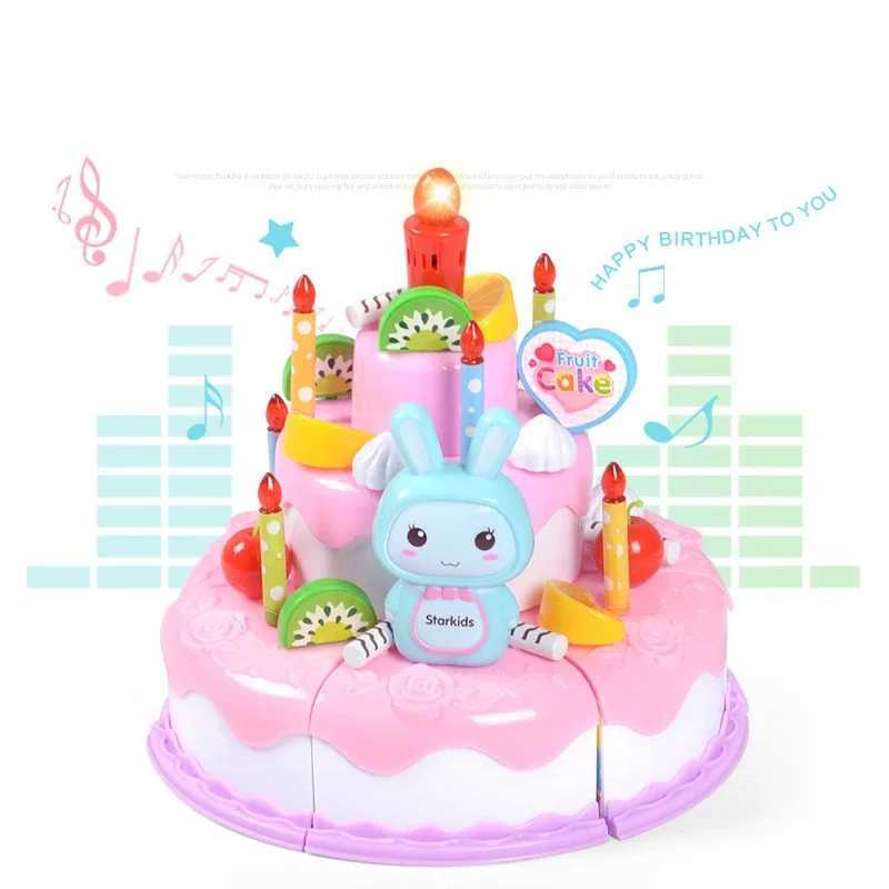 Kids Toy Simulation DIY Birthday Cake Model Kitchen Pretend Play Cutting Cake Toy with Light and Music Blowing Candles Girl Gift C250922