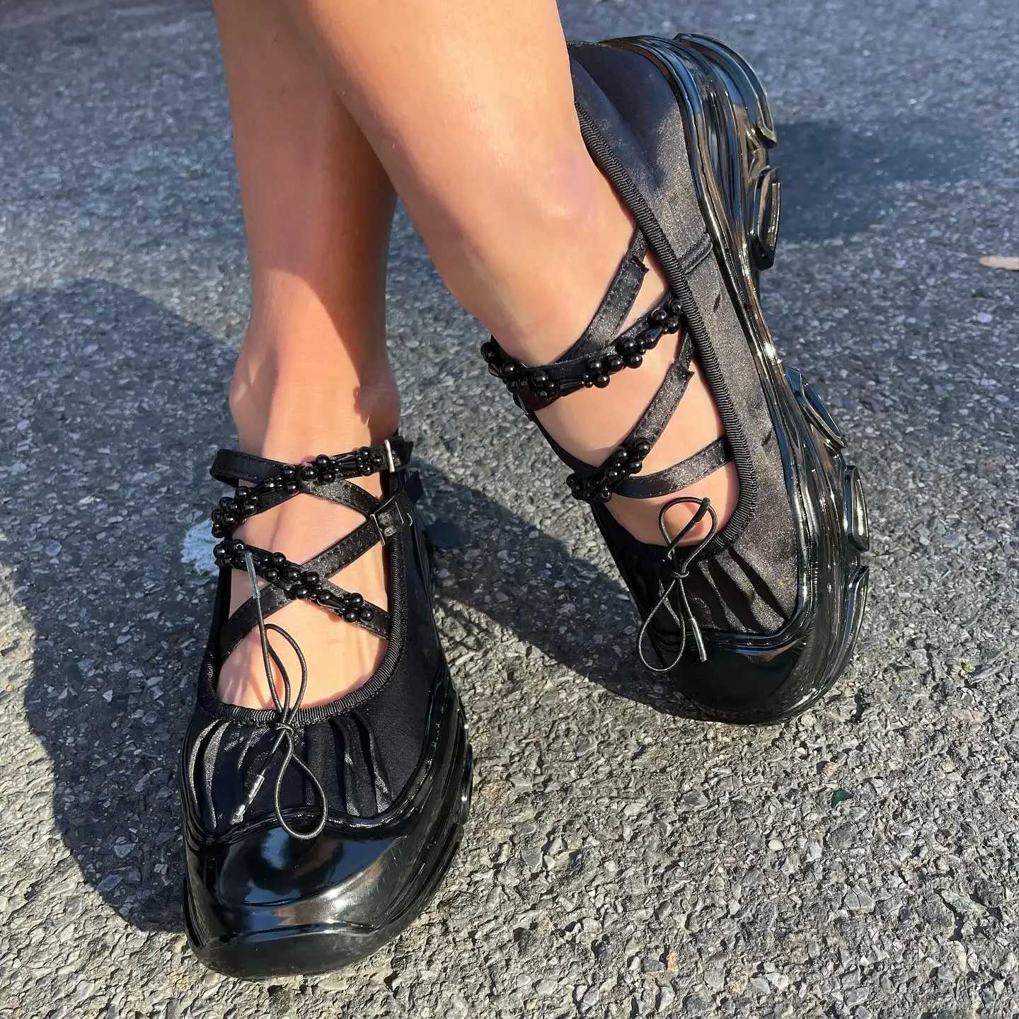 CHMURY 2025 Womens Retro Ballet Flat Shoes Ballerina Sneakers Chunky Mary Jane Pumps with Bow Decor BlackWhitePink 41 42 W250922