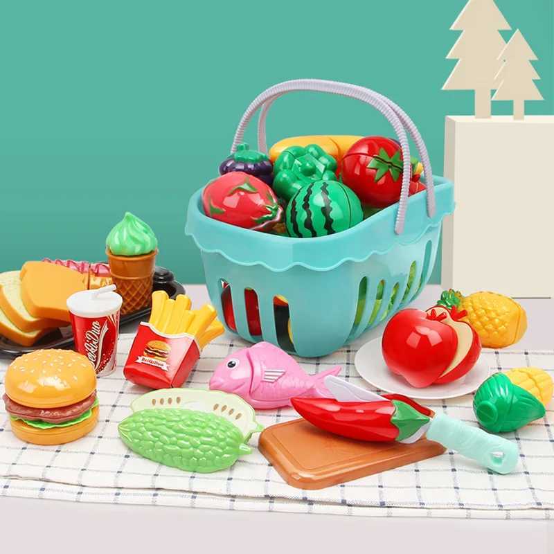 Kitchen Play House Toy Set Simulation Basket Fruit Vegetable Food Cutting Game Educational Kids Montessori Learning Girls Toy C250922