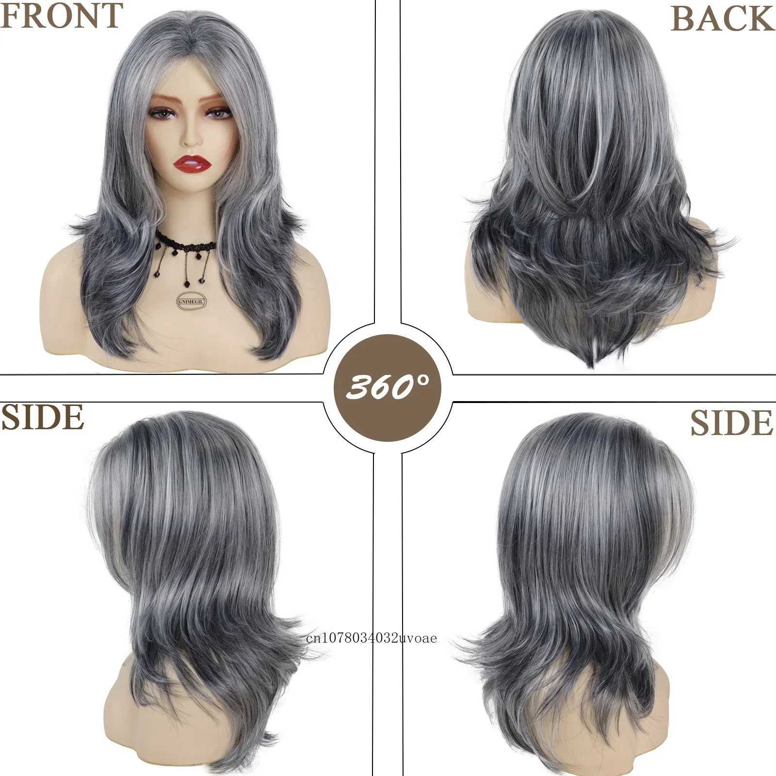 Synthetic Salt and Pepper Wigs with Curtain Bangs Long Hair Wig Natural Mix Silver Gray Wigs for White Women Halloween Costume C250922