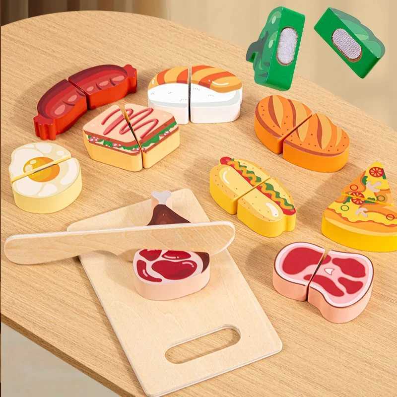 Wooden Montessori Pretend Play Kitchen Toys Fruit Vegetable Food Cutting House Interactive Children Educational C250922