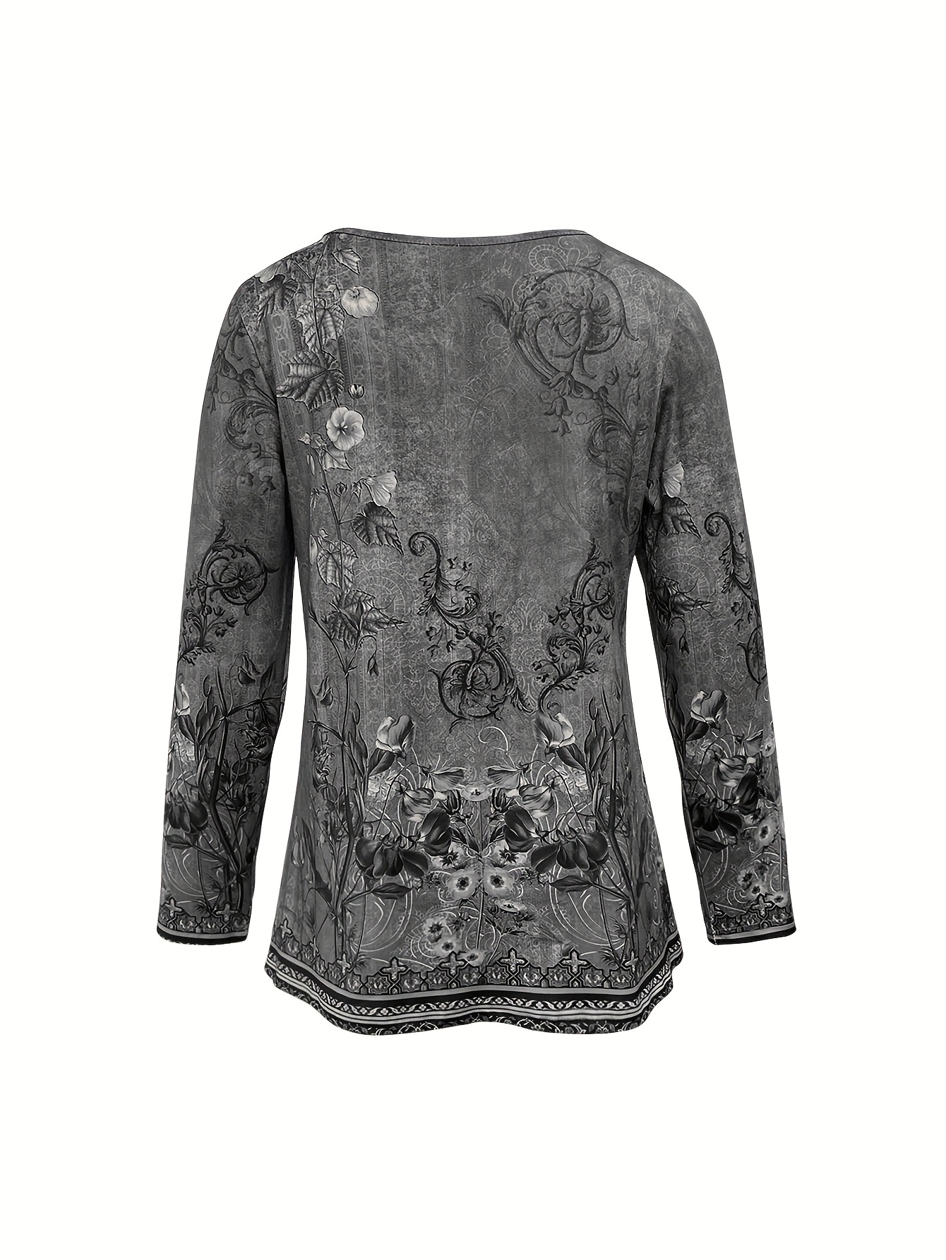 Soft Vintage Floral Print Long Sleeve T-Shirt for Women YL23551