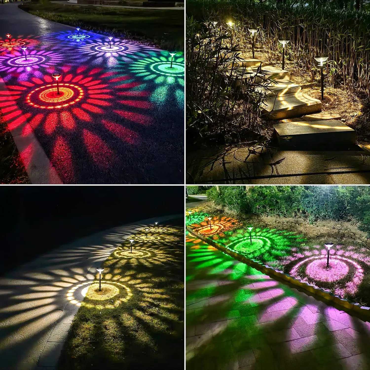 2 Pack Solar Pathway Lights Multicolor Warm White LED IP67 Waterproof Outdoor Garden Yard Lawn Landscape Decorative C250922