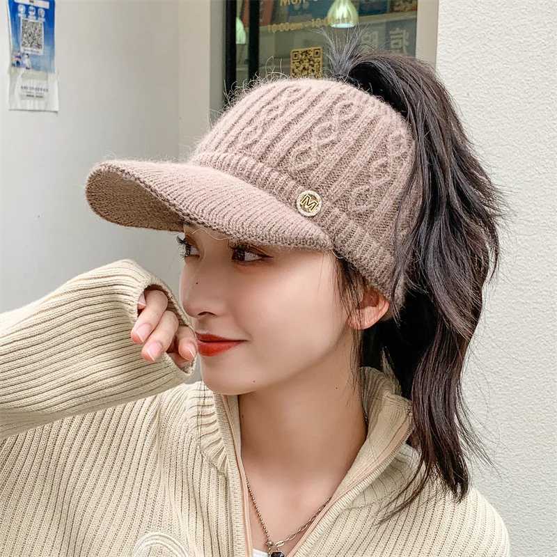 Wens autumn and winter empty top hat knitted rabbit fur and p thicke warm ear protection duck tongue baseball c Y250920