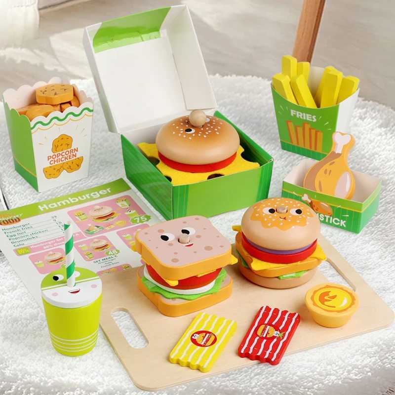 Kids Kitchen Playset Sim Burger Fries Restaurant Order Food Games Hamburger Sand Stacking Cooking Parent Child Games C250922