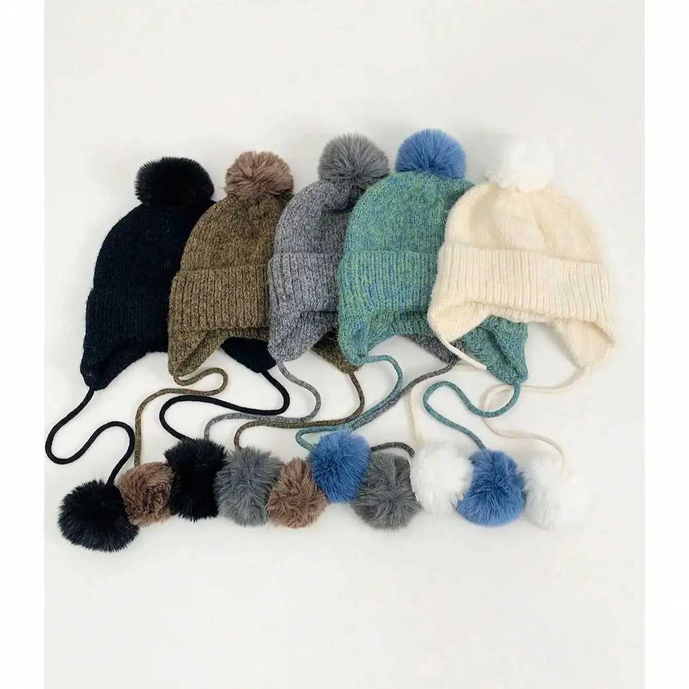 Mixed Color PP Knit Hat Fashionable Winter Warm EarProtecting Lei Feng Hat with PP Tie Wool Knitted Hat for Wen Y250920