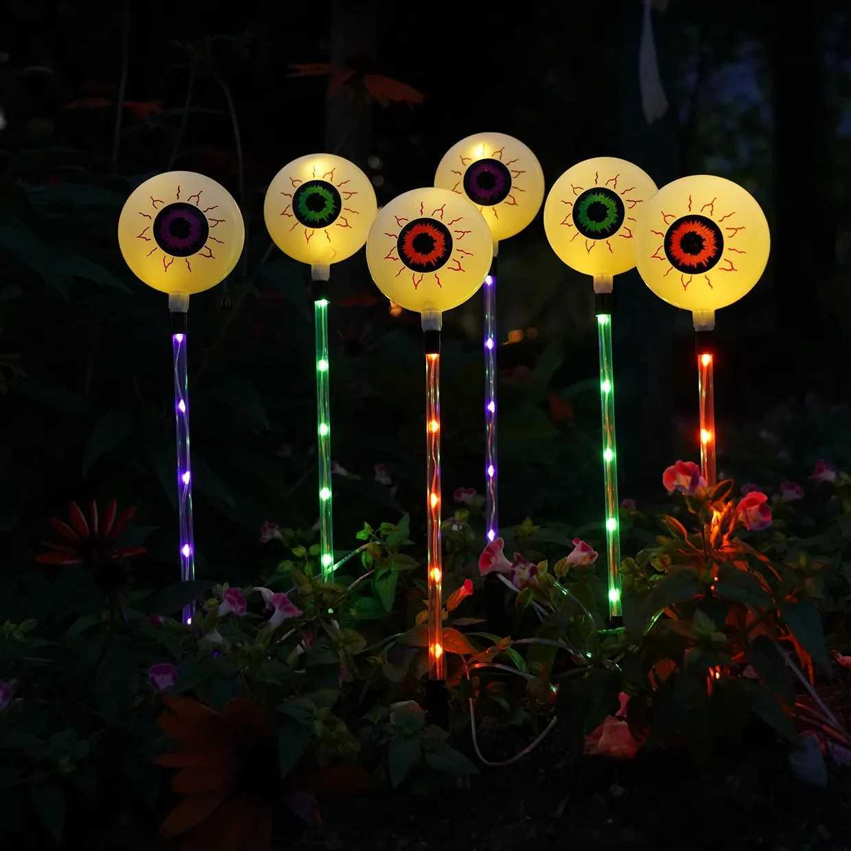 6pcs Solar LED Halloween Lights Pumpkin Eyeball Pathway Lights for Outdoor Patio Garden Lawn Decor Holiday Lights Waterproof C250922