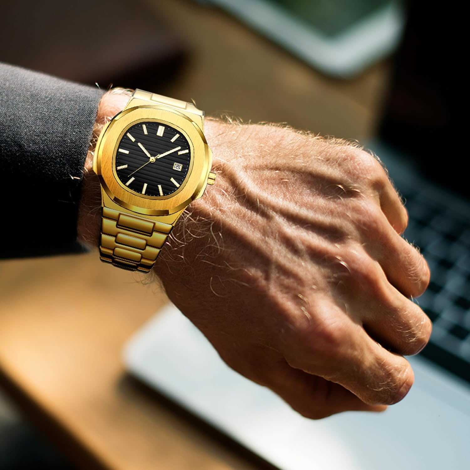 Wrist Watches for Men Nautilus Stainless Steel Quartz Movement Date Luxury Diamond Style Mens Luminous Hands Casual Business Watches Z250922