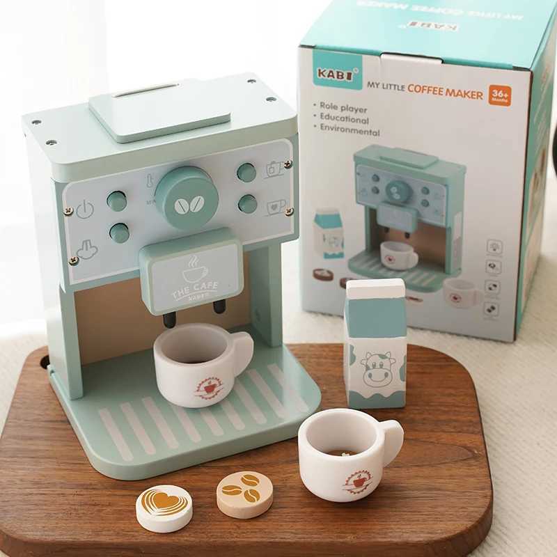 Children Gift Funny Montessori Educational Pretend Playing Wooden Kitchen Deluxe Coffee Machine Set For Toddler Toys C250922
