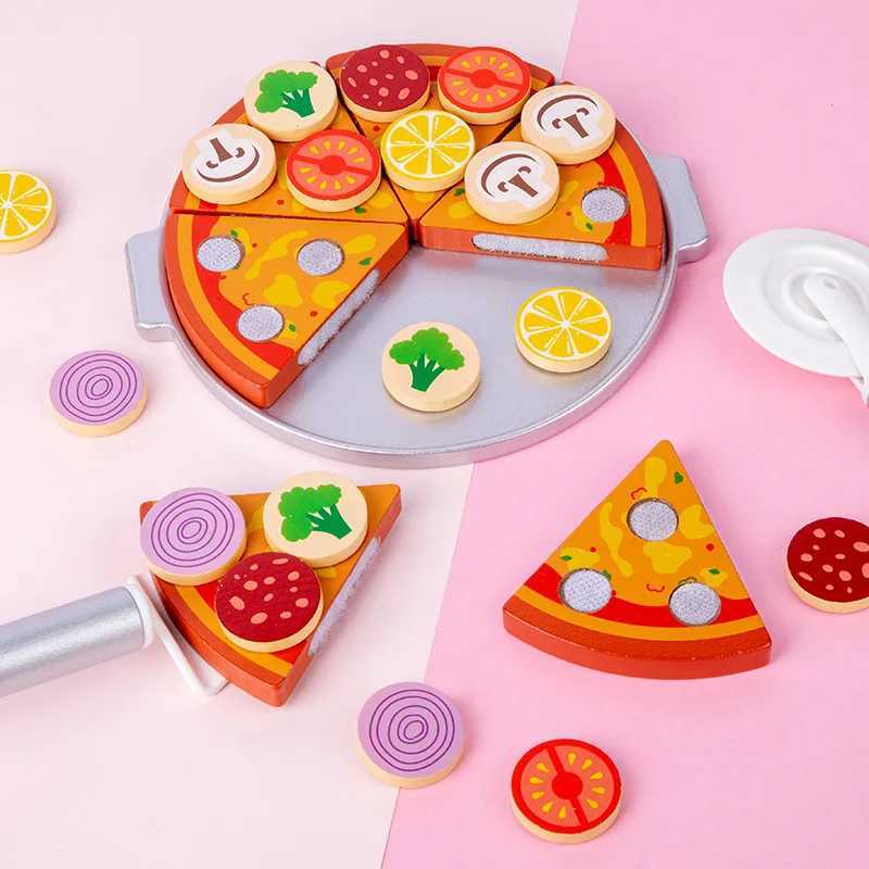 Kids Simulation Food Kitchen Toys Wooden Pizza Cutting Pretend Play House Oven BBQ Rack Set Children Educational Cooking Toys C250922