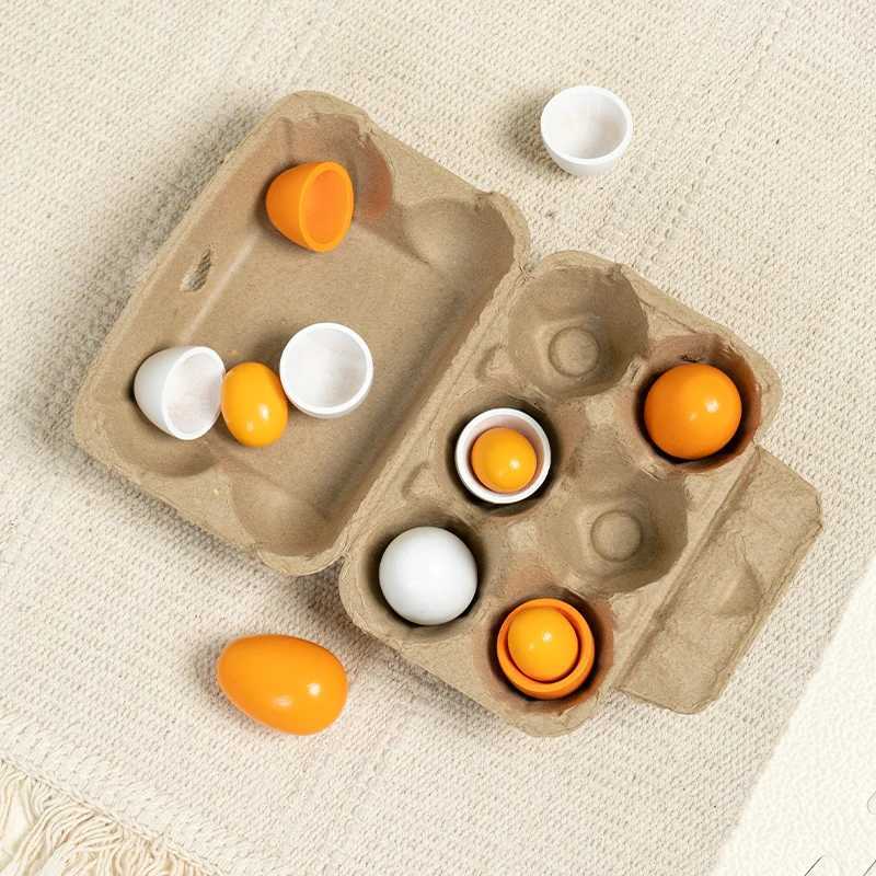 6 pieces of simulated wooden egg toy set for children pretending to play with food egg yolk kitchen food childrens toys C250922