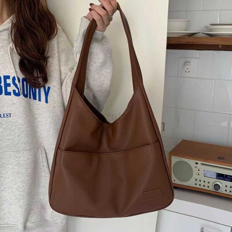 Brown Leather Tote Bag Large Capacity Womens Everyday Hobo Weekender Purse Z250922