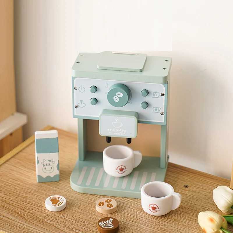 Children Gift Funny Montessori Educational Pretend Playing Wooden Kitchen Deluxe Coffee Machine Set For Toddler Toys C250922