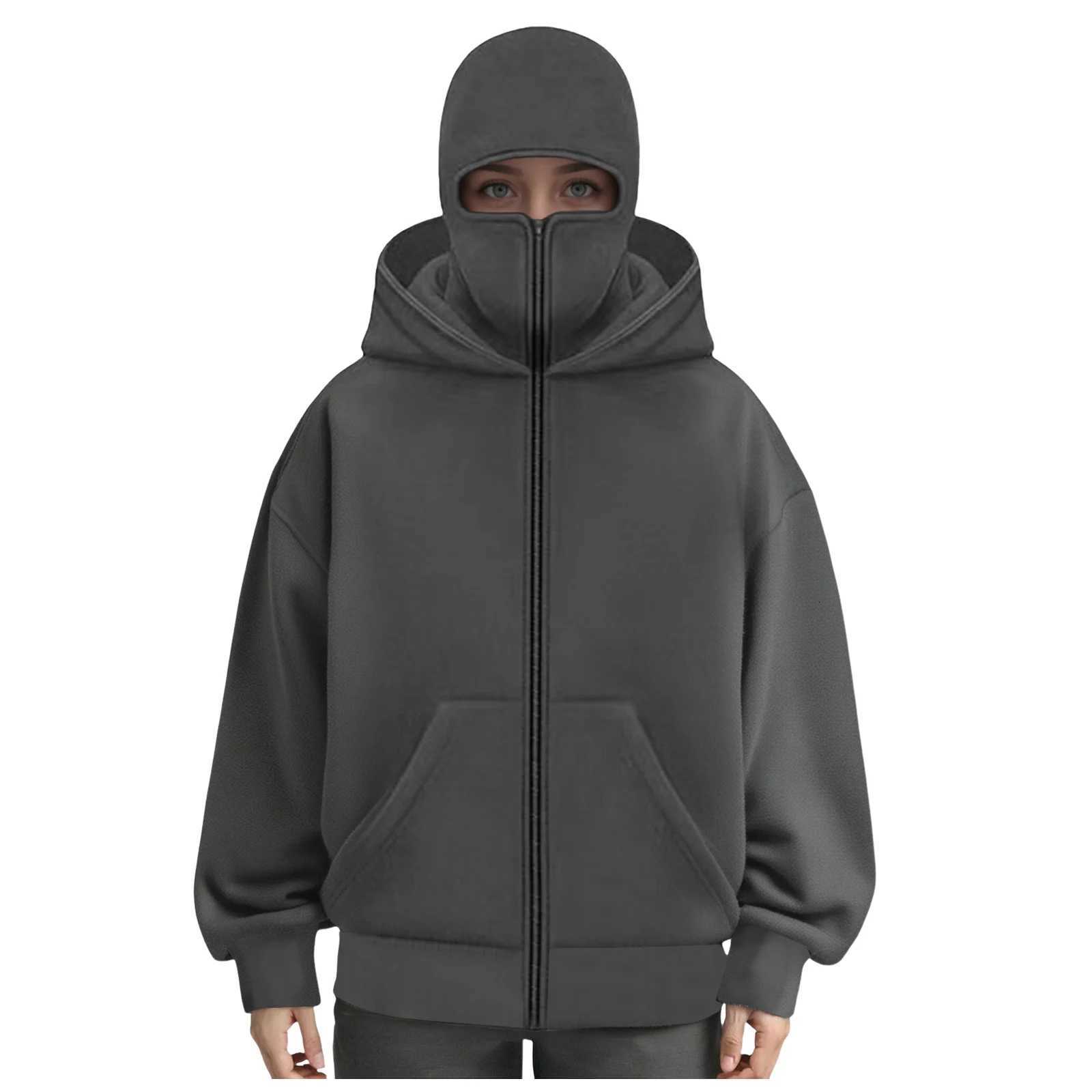 Balaclava Zip Hoodie Men Women Warm Casual Sweatshirt With Hooded Y2k Face Mask Zipper Design Sports Jacket Outdoor Activities W250922