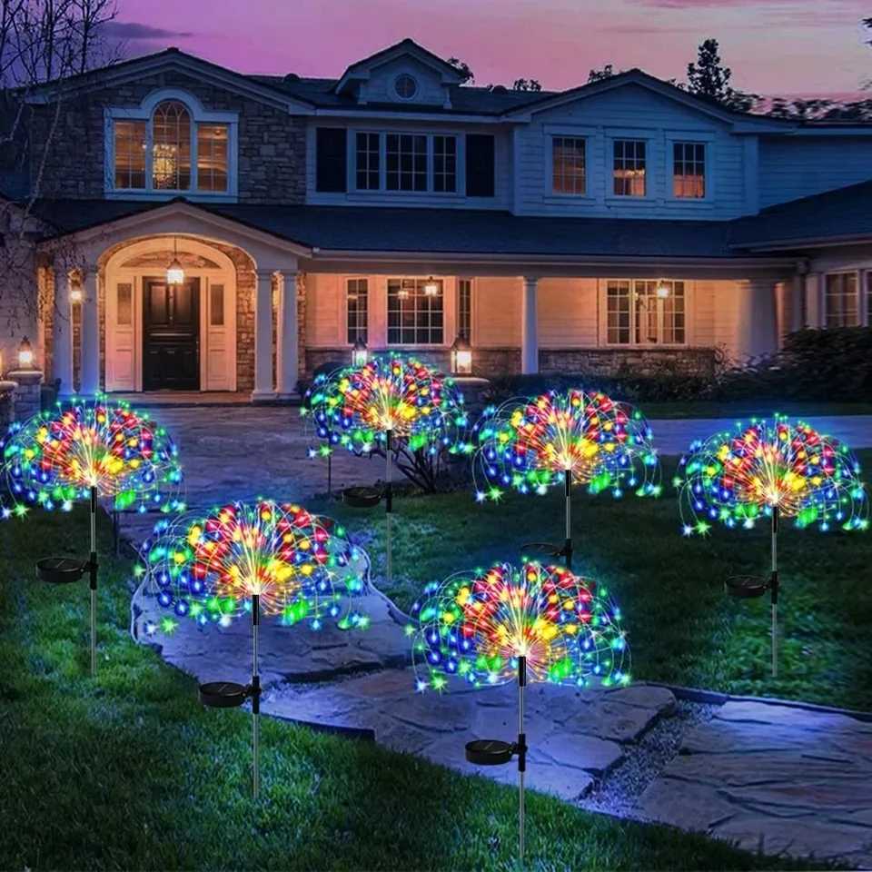 1 solar powered fireworks string light 90120150200 LED waterproof outdoor lawn light courtyard garden light DIY holiday deco C250922