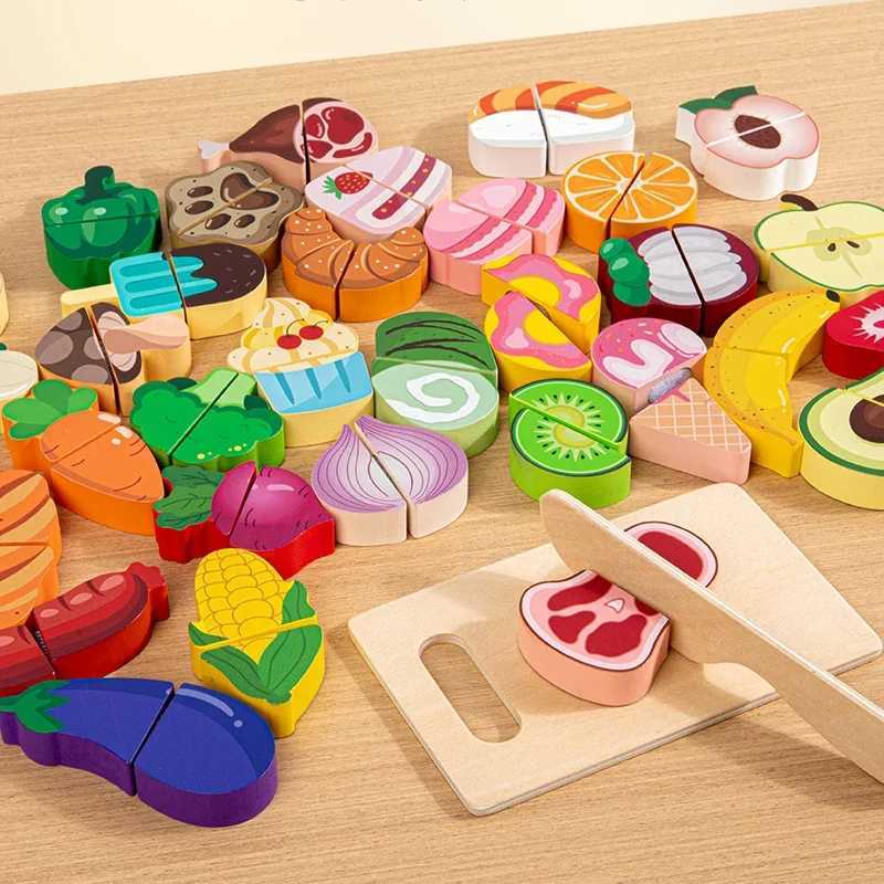 Wooden Montessori Pretend Play Kitchen Toys Fruit Vegetable Food Cutting House Interactive Children Educational C250922