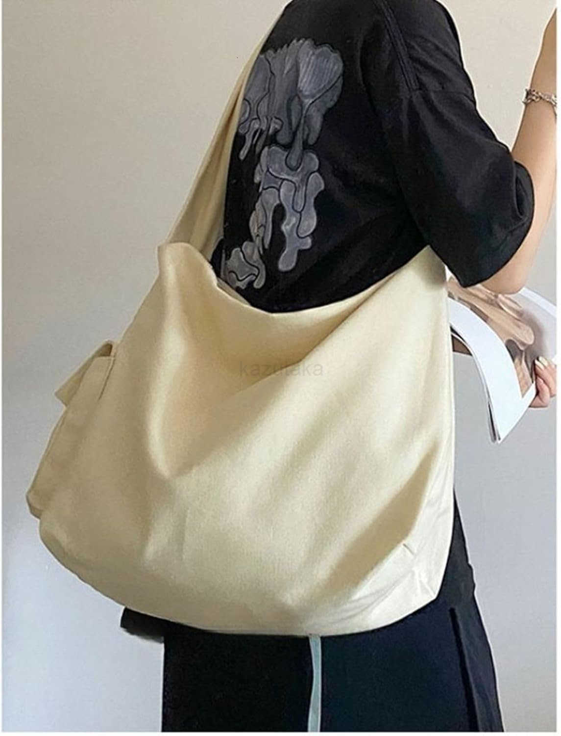 Canvas Crossbody Tote Bag for Women and Men Hobo Shoulder Bags Purse Black Beige Multipocket Casual Messenger Bag for Work Z250922