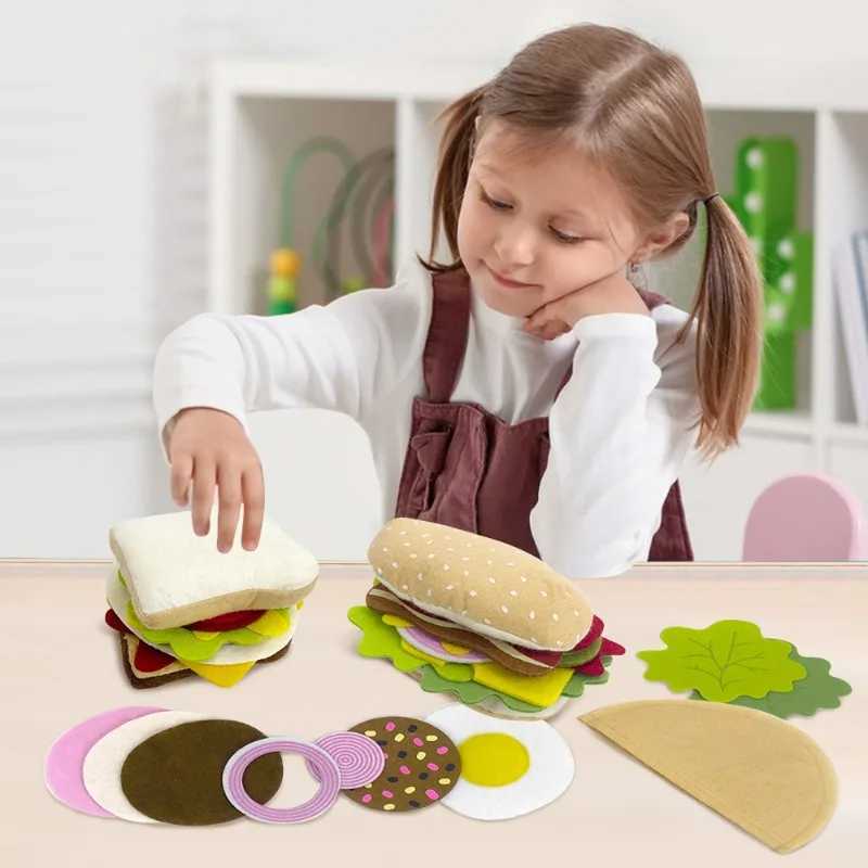 28PCS Felt Food Burger Sand Food Set Children Pretend to Play Food Sand Toys Childrens Kitchen Role Playing Gifts C250922