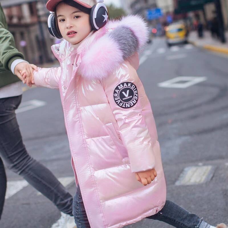 3-14 Years Old Winter Boys Girls Jacket Long Style Hooded Fur Collar Colorful Heavy Coat For Kids Children Outerwear ddmyshoesvip
