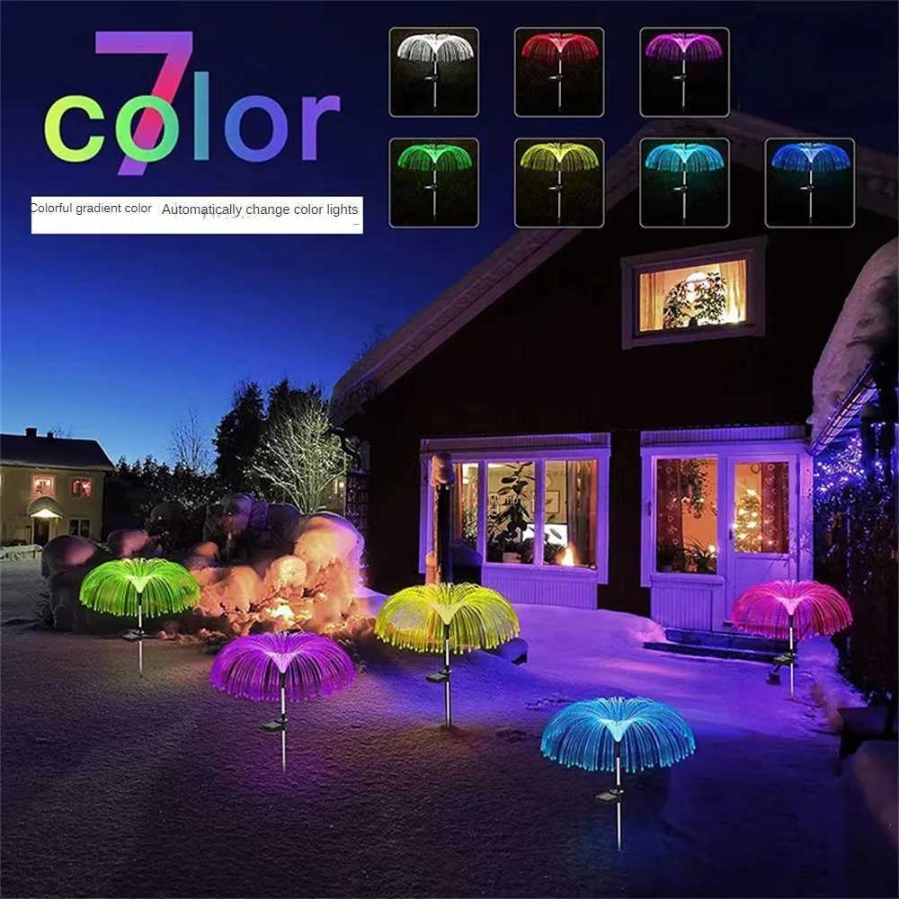LED Waterproof solar garden lamp outdoor waterproof lawn lights optical fiber jellyfish lamp for roadyardparty decoration C250922