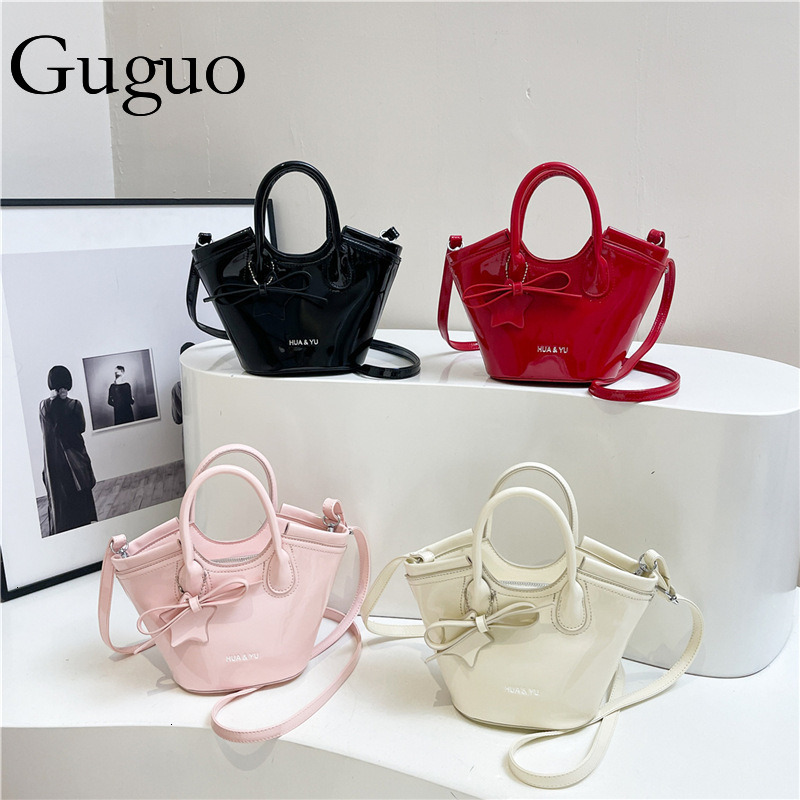 Guguo Designer Bag Handheld Basket Bag For Women 2025 New Fashion Patent Leather Versatile Crossbody Luxury Bag Bag High-end Stylish Bucket Bag