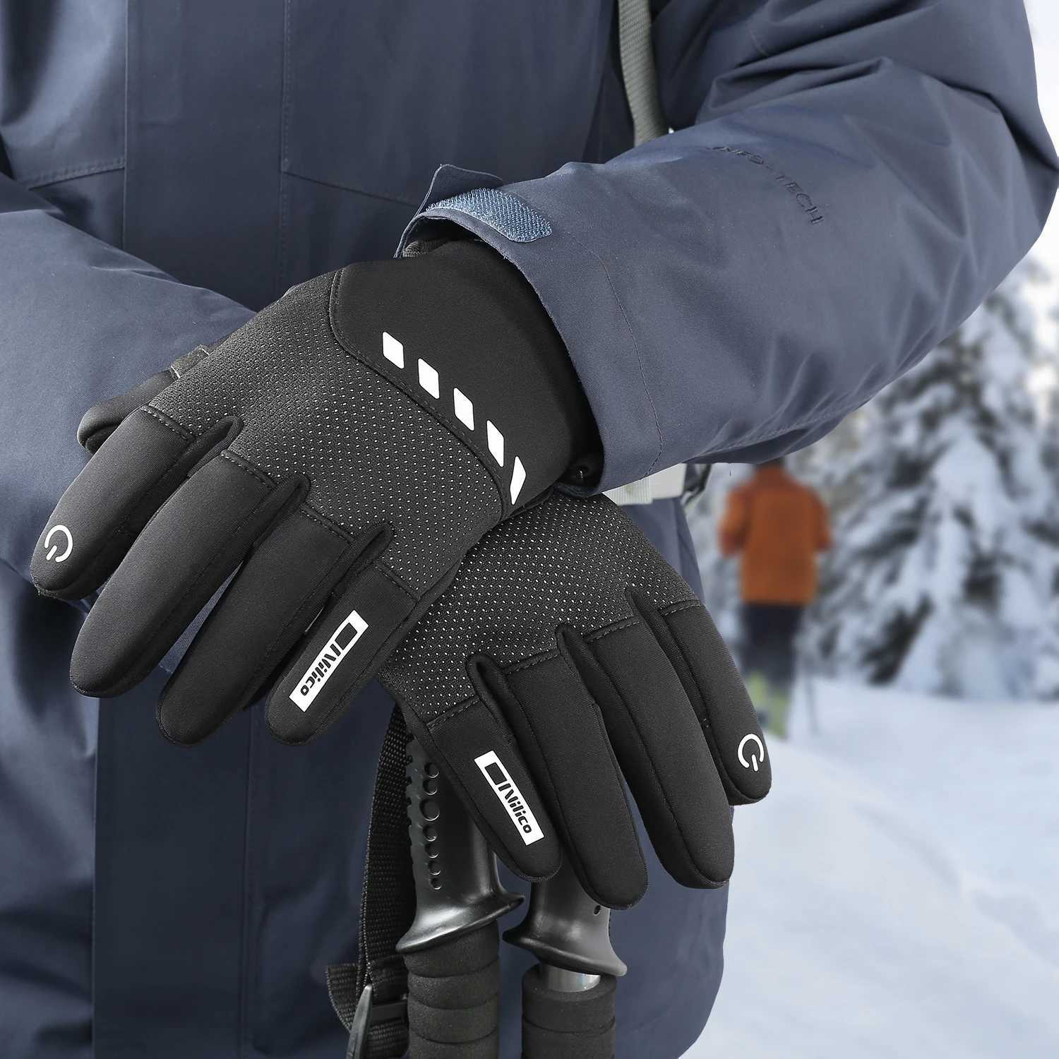 Autumn Winter Outdoor Cycling Gloves Gym Fitness Sports Running Warm Touch Screen Nonslip Gloves Motorcycle Gloves Men Black J2509221
