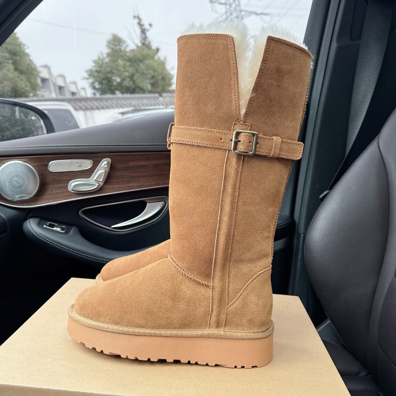 Luxury Boots New Women's Tall Platform Snow Boots Genuine Leather Shearling Lined With Buckle Thermal Non-Slip Winter Boots