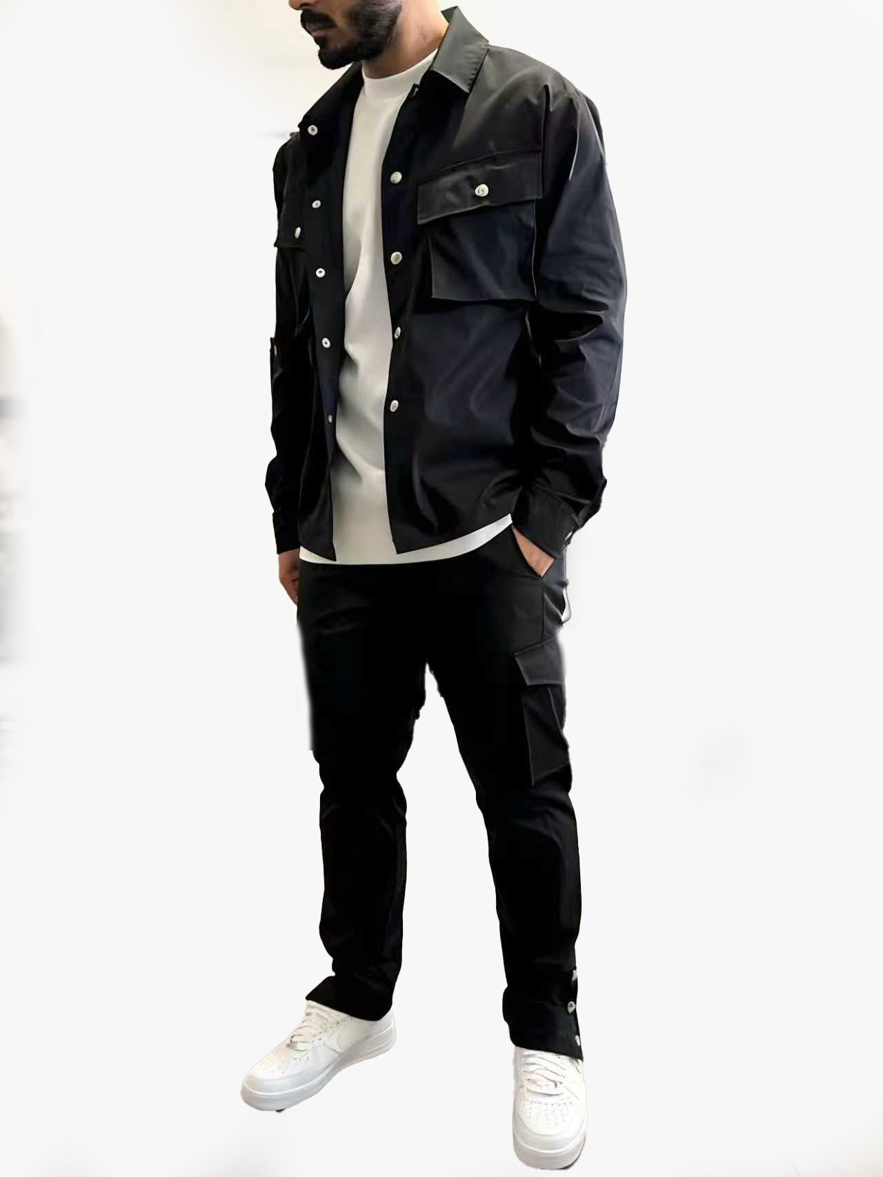 New Designer Set European style Mens Clothing Spring And Autumn Leisure Sports Multi-pocket Cargo Jacket Trousers Two piece Set plus size sweatsuit