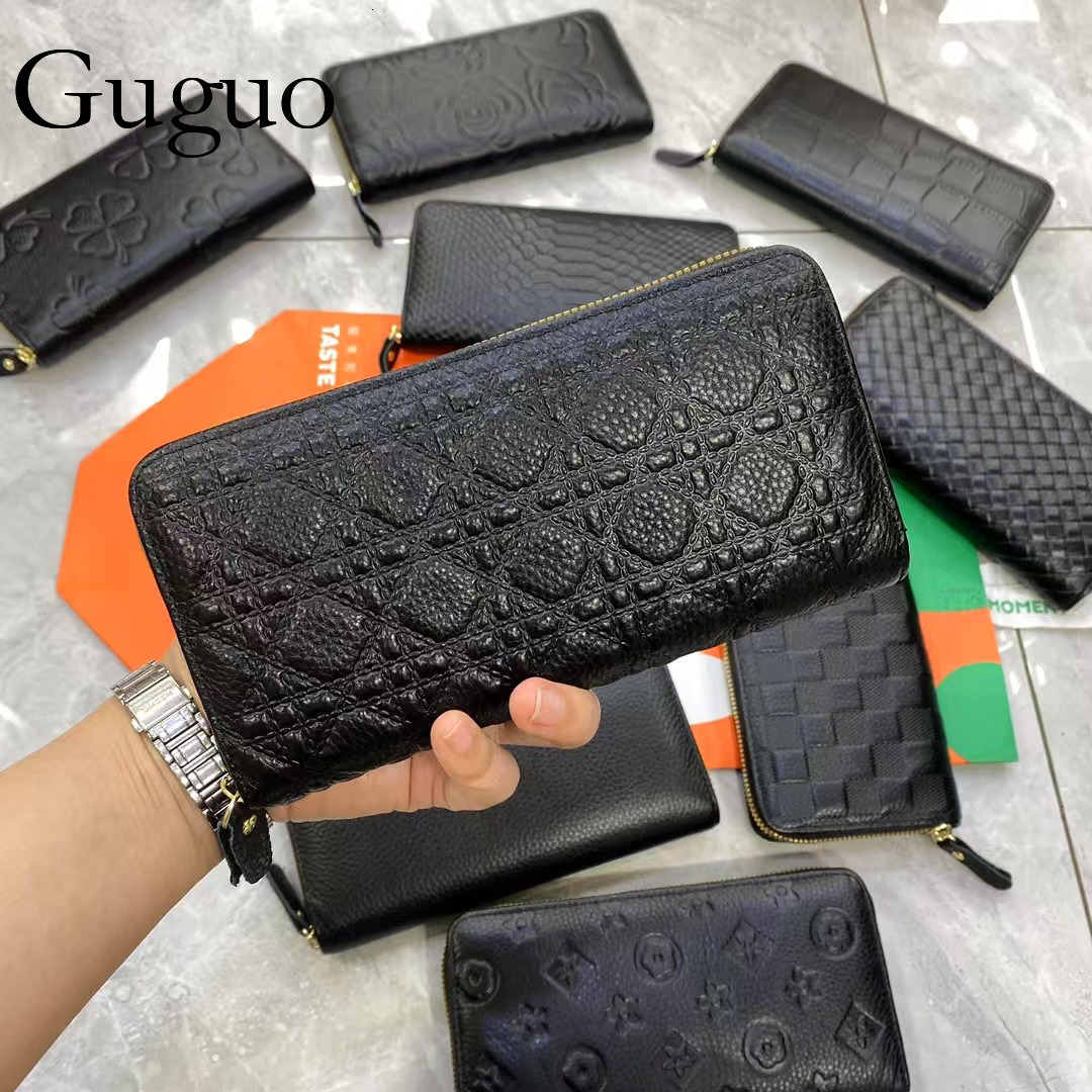 Guguo Designer Bag Women's Long Genuine Leather Wallet Fashion Flip Embossed Cowhide Multi-card Slot Soft Leather 80% Luxury Bag Off Zipper New S