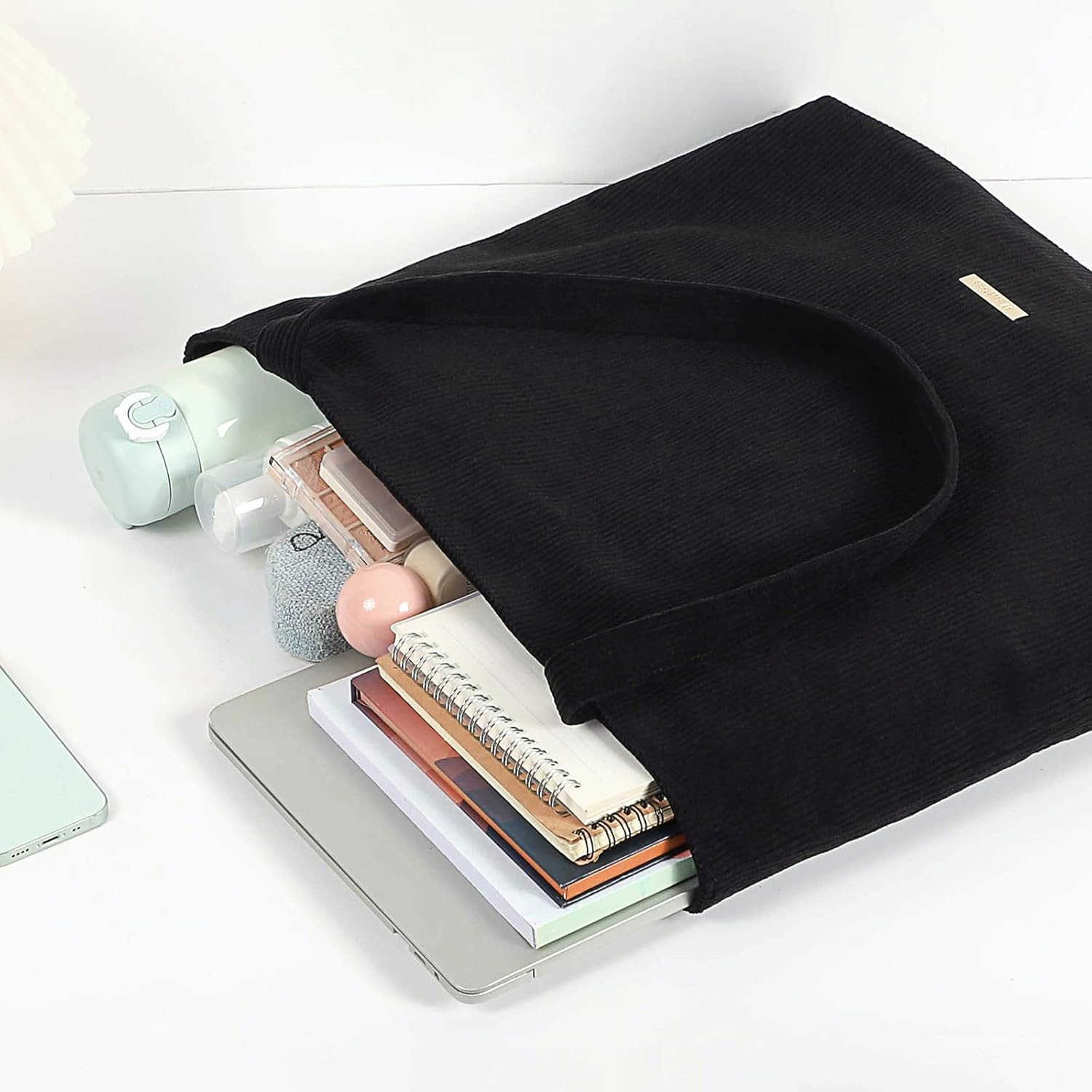 WantGor Women Corduroy Tote Bag Large Shoulder Casual Zipper Handbags Work Travel Shopping Bag with Pockets Z250922