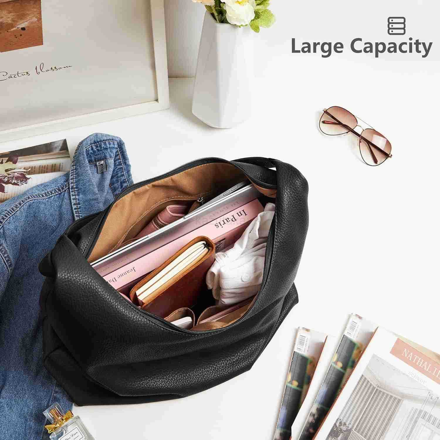 Casual Tote Bag Vegan Leather Hobo Zipper Work Bag Weekender Shoulder for Women Shoulder Travel Purse Z250922