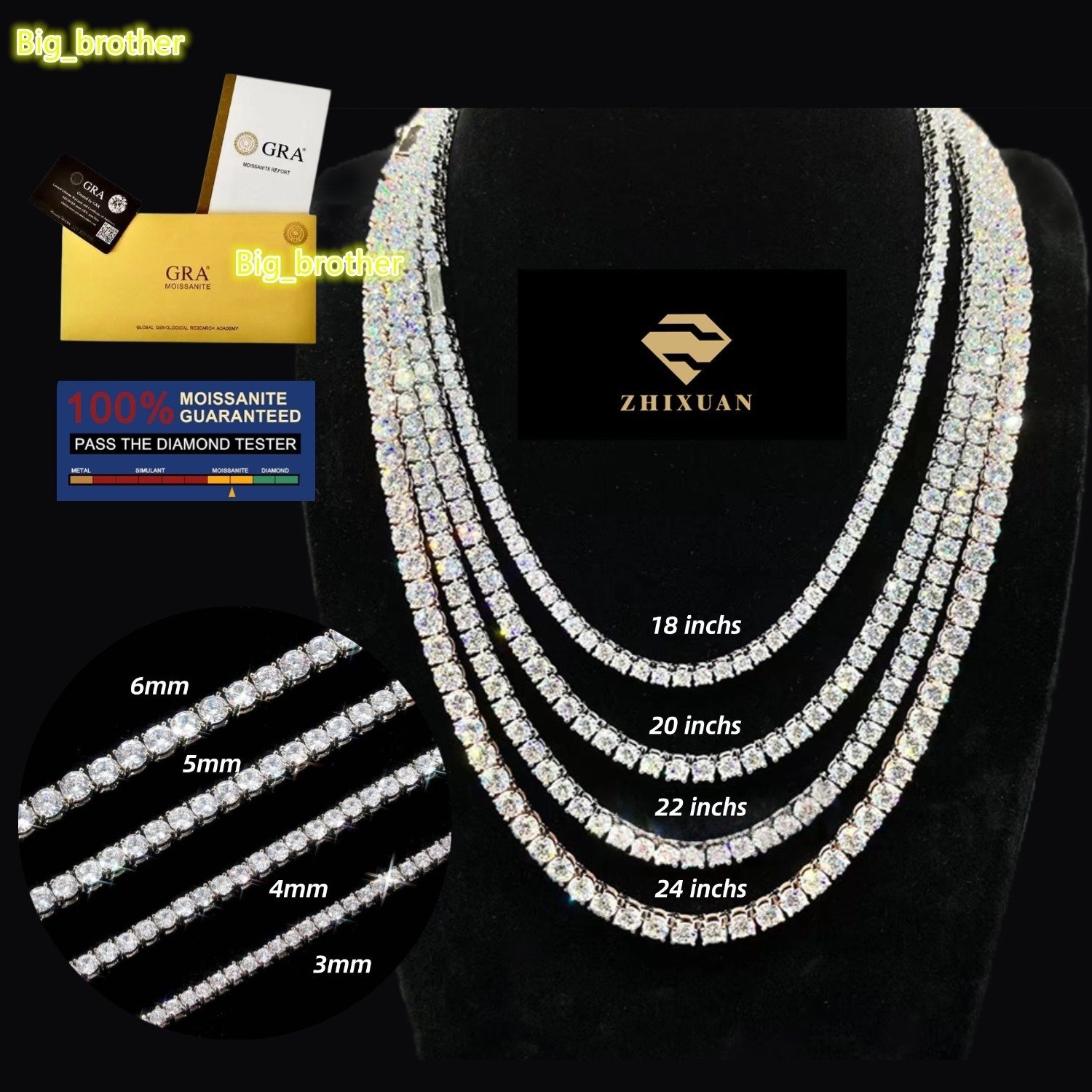 Wholesale Fine 925 Sterling Silver Moissanite Necklace High Quality Tennis Chain VVS Diamond Charm Bracelet Jewelry