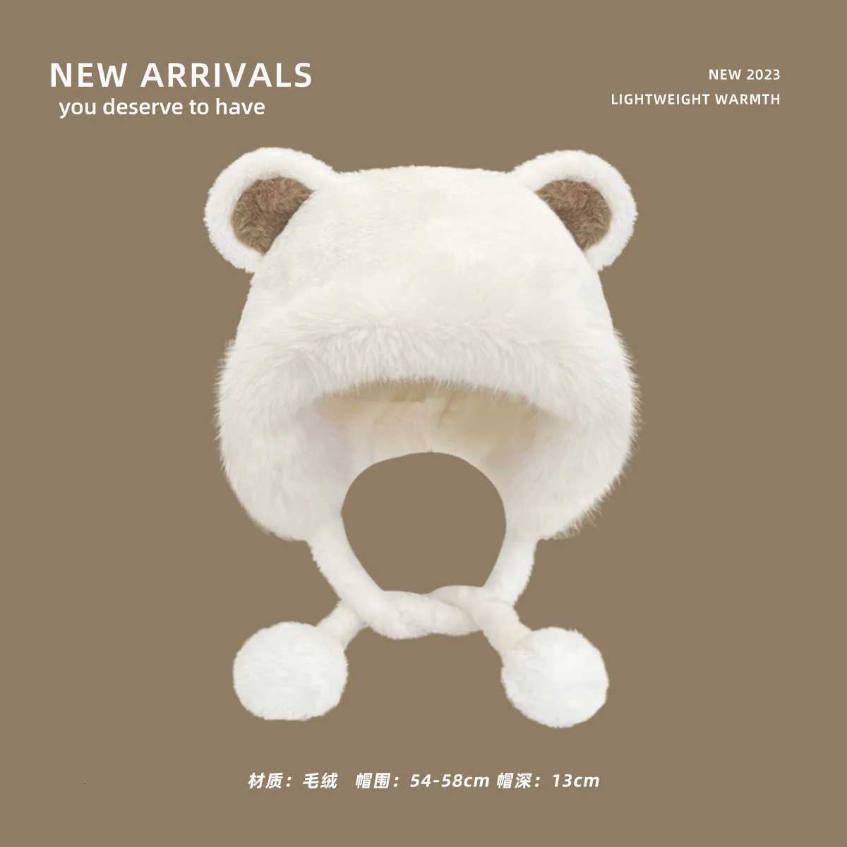 Winter Hat Knitted Fluffy Faux Fur Bear Design Warm Thicke Ear Protection for Wen Large Size Winter Beanie Y250920