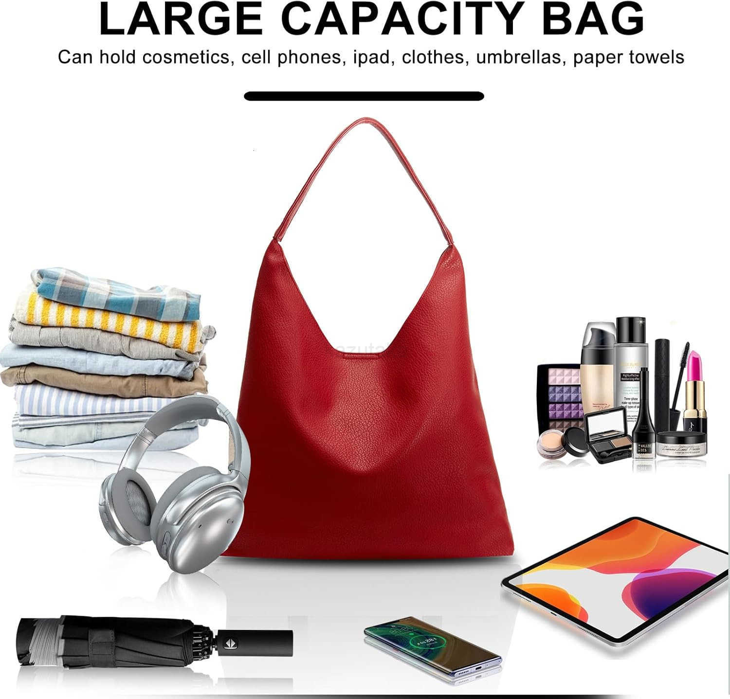 Women Soft PU Leather Shoulder Handbag highcapacity Slouchy Tote Purses Z250922