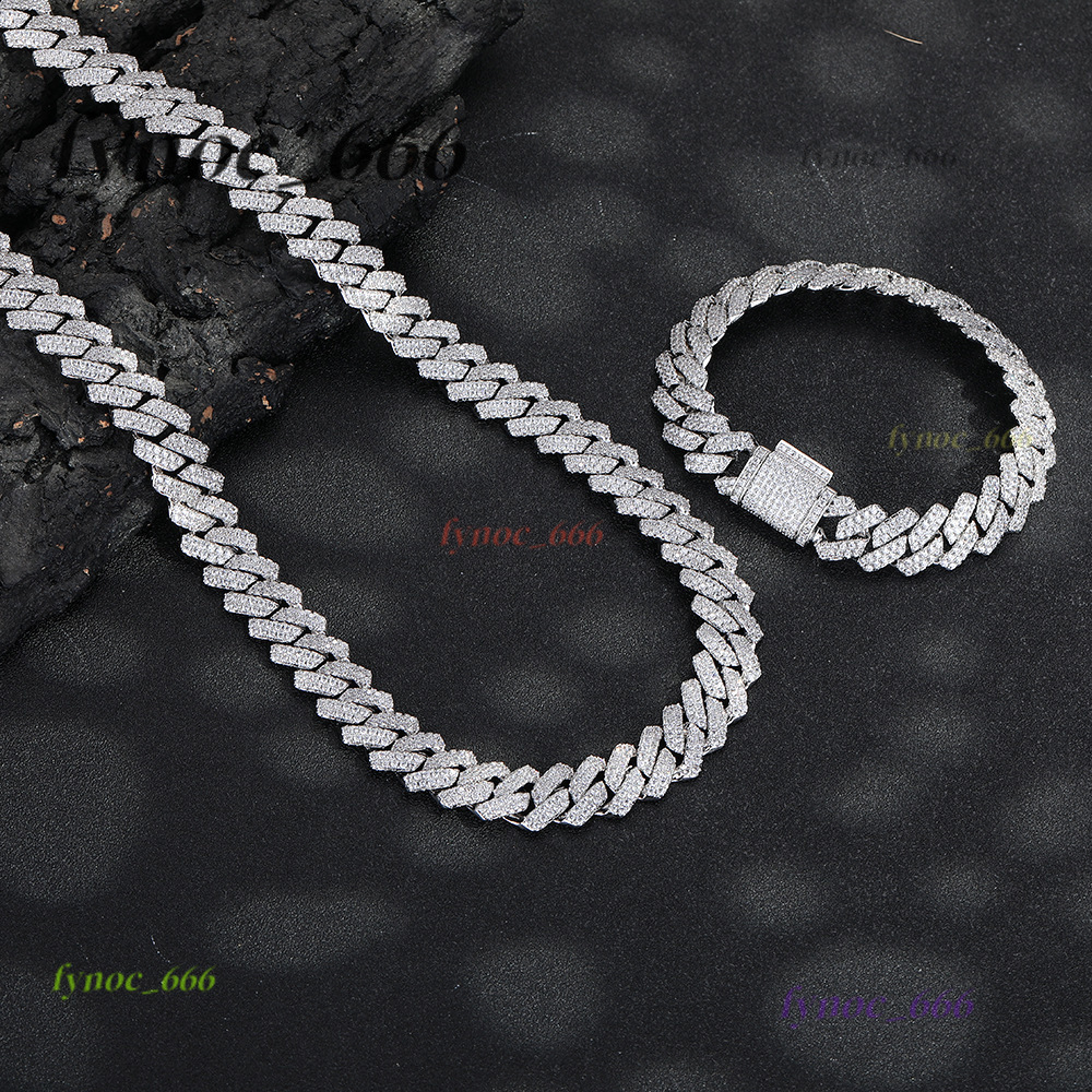 Mens HipHop Rose Gold Bar Cuban Necklace Copper Inlaid Moissanite 14mm Diamond Cuban Chain HipHop Necklace