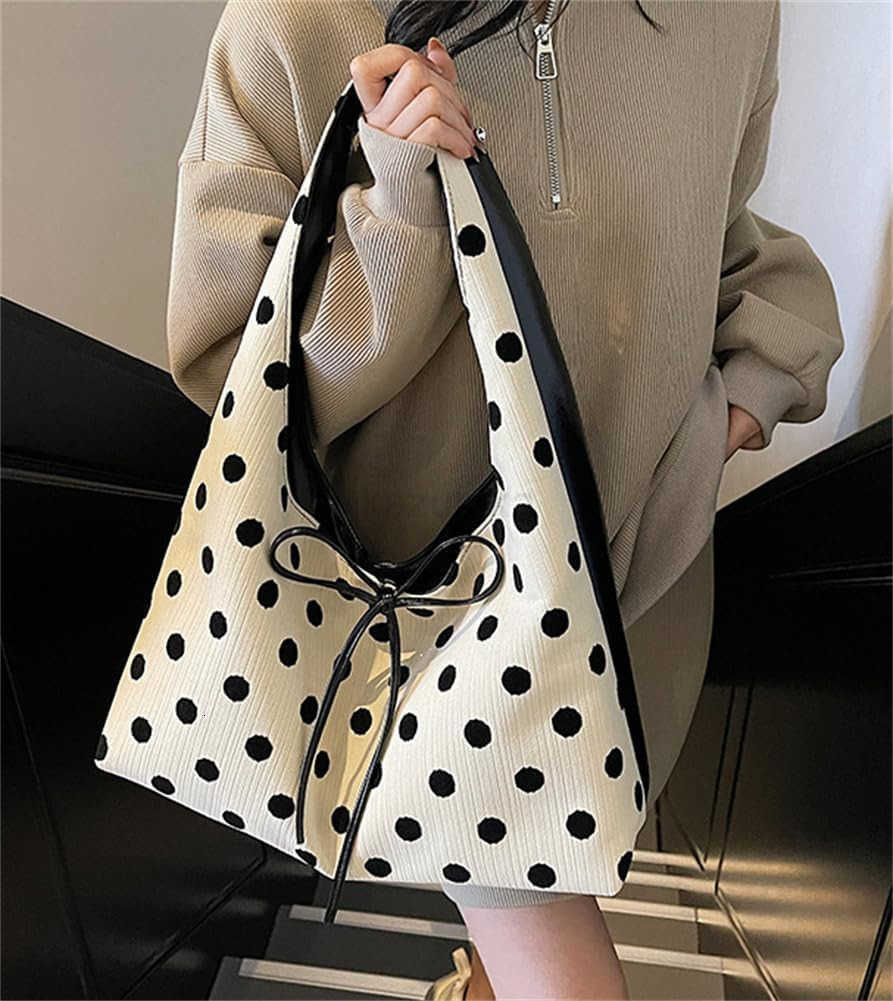 Polka Dot Tote Bag for Women Bow Tie for Women Slouchy Tote Purse Large Shoulder Handbag SaTChel for Travel Work Z250922