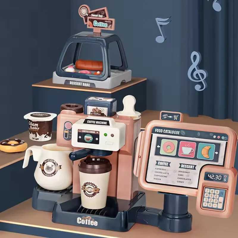 Coffee Machine Toy Set Kitchen Toys Simulation Food Bread Coffee Cake Pretend Play Shopping Cash Register Toys For Kids Gifts C2509221