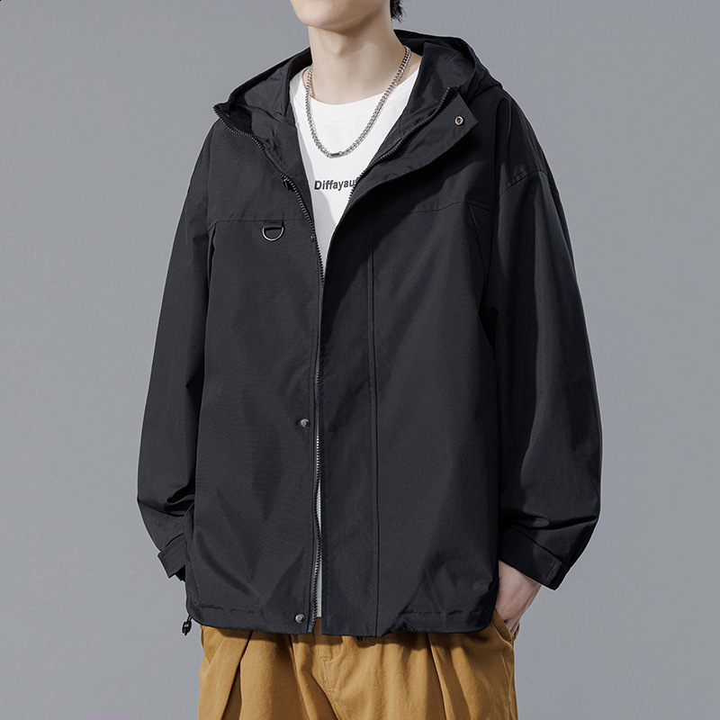 Techwear Jacket for Men Black Spring Japanese Streetwear Hooded Coat 210811