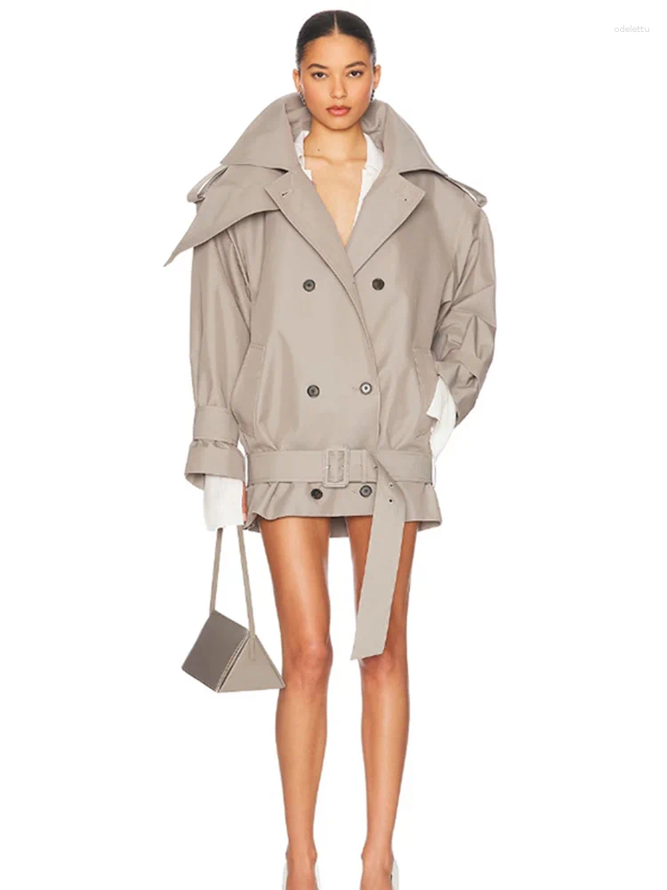 Women's Jackets Double Breasted Trench Coat Woman Stand Collar Solid Color Lace Up Loose Jacket Casual Street Chic Versatile