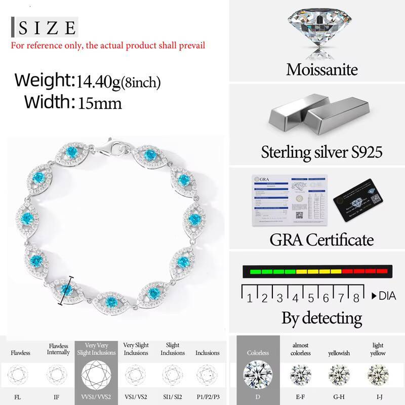 High Quality Jewelry Fashion 15mm Gold Plated 925 Sterling Silver VVS Moissanite Diamond Evil Eye Tennis Bracelet for Men Women