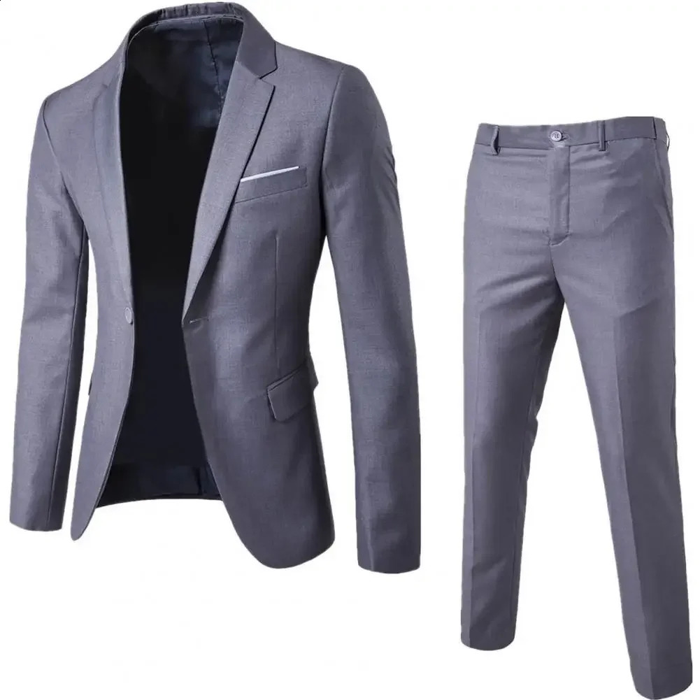 1 Set Trendy Men Suit Anti Deformation Formal Suit Turndown Collar Pure Color One Button Suit Set Daily Wear 250916