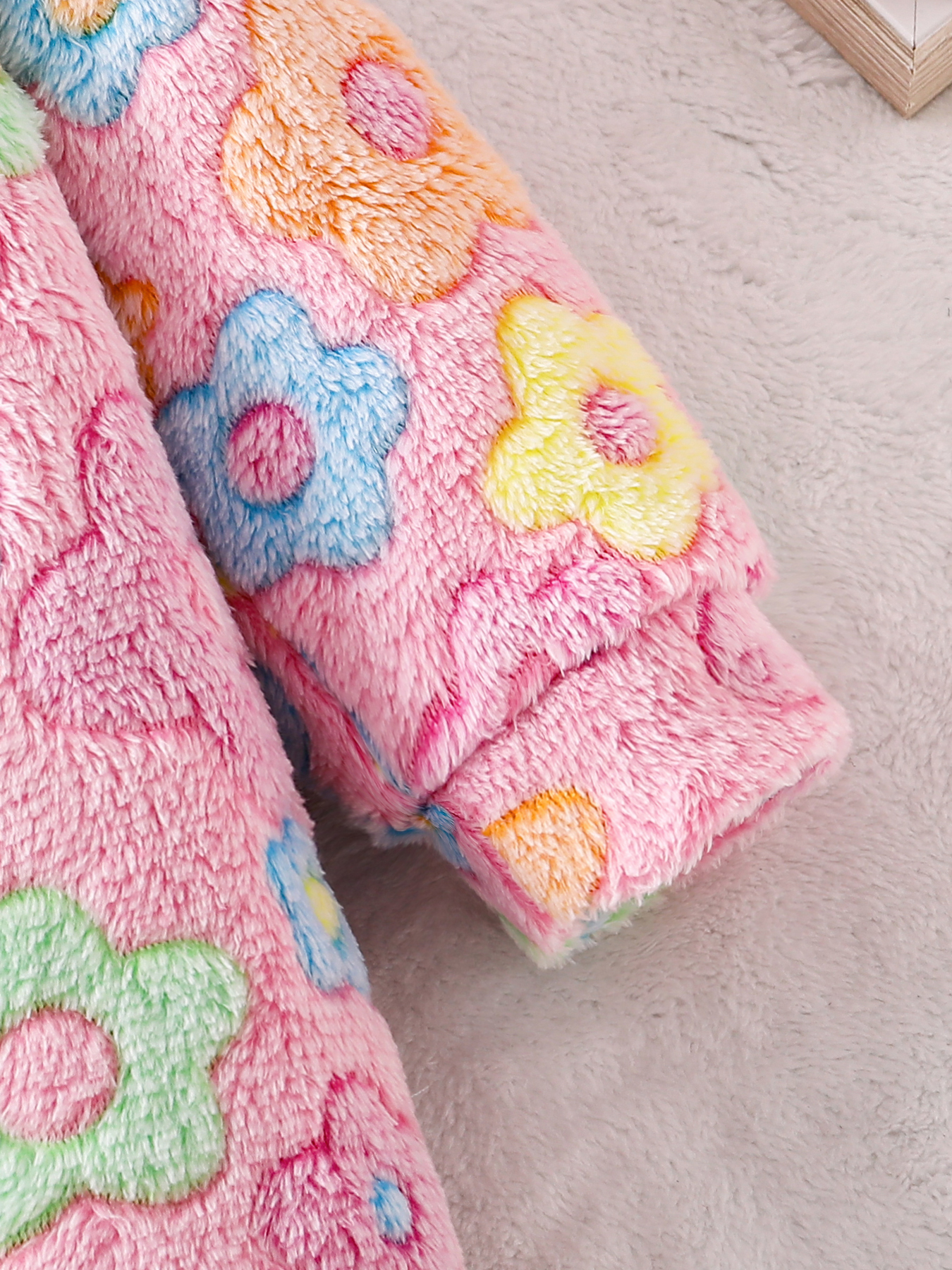 Baby Girl Floral Print Fuzzy Hooded Jumpsuit, Warm & Cute One - Piece Pajamas for Infants Thick autumn and winter pajamas-KJ3D4551A