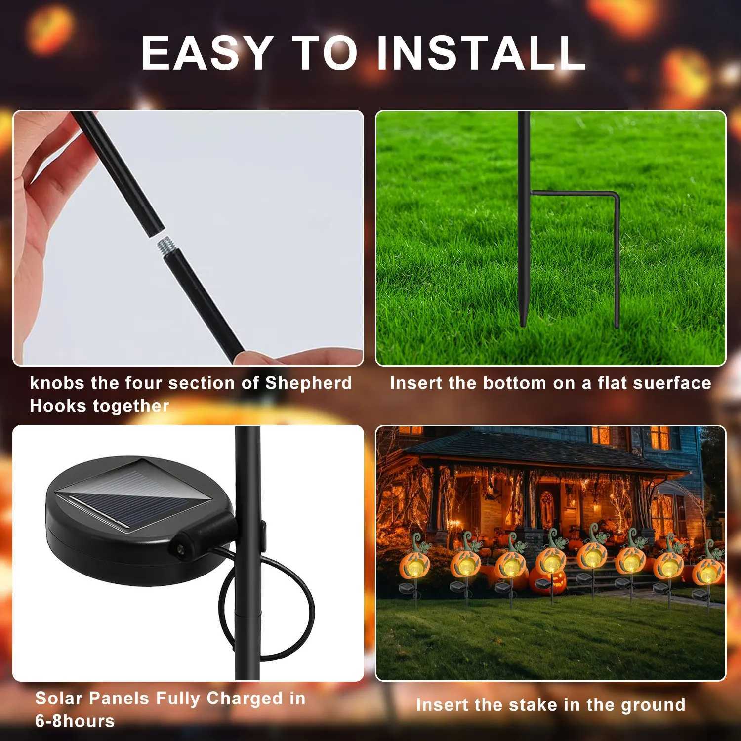 12PCS Solar Halloween Pumpkin Lawn Lights Outdoor Garden Decorative Warm White Solar Lights for Patio Pathway Halloween Decor C250922