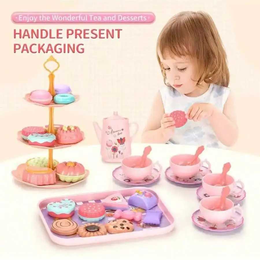 42 pieces of Little Girl Tea Party Set Kitchen Pretend to Play Tea Time Toy with Dessert Biscuits Donuts Tea Pot Princess Gi C250922