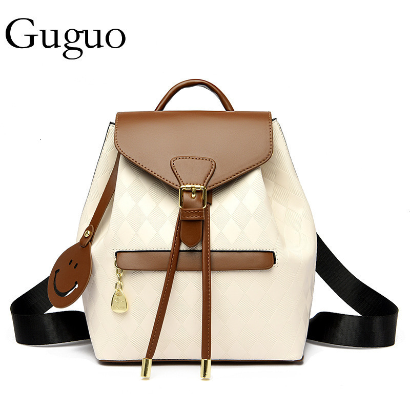 Guguo Designer Bag Backpack Luxury Bag For Women 2024 New PU Retro Color-block Women's Shoulder Bag Soft Leather Fashion Bag College Student Back