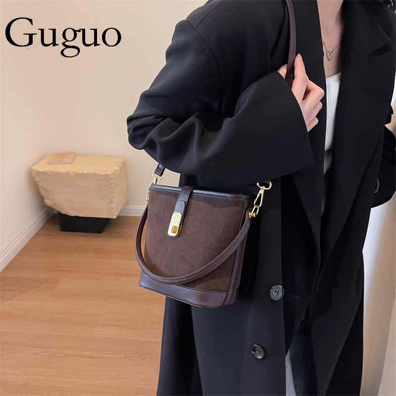 Guguo Designer Luxury Bag Bag Autumn Winter Women's Bag Matte Bucket Bag High-end Large Capacity Shoulder Crossbody Elegant Niche Handbag Underar